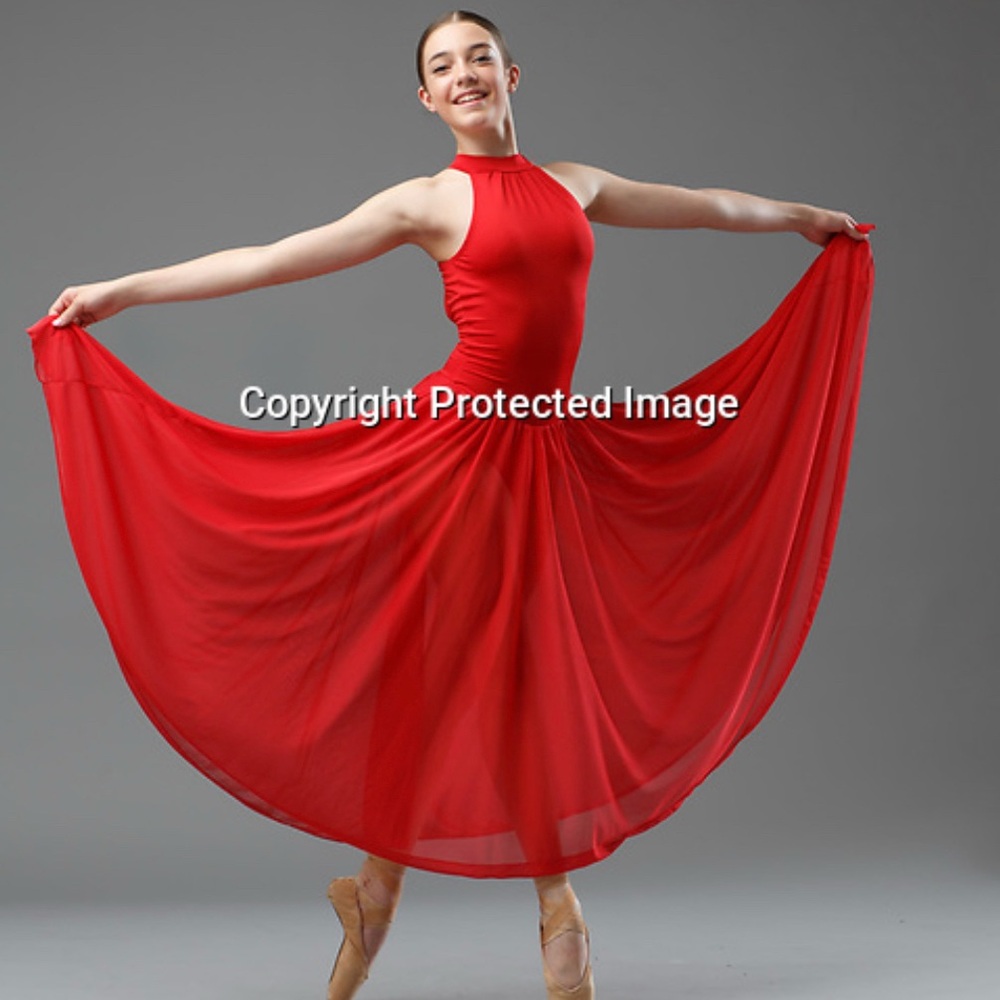 Red Sleeveless Halter Dress for Lyrical, Ballet or Modern Dance Costume.